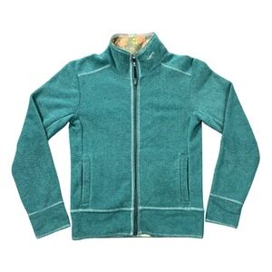 Kavu Teal‎ Fleece Jacket Women's X-Small Floral Trim Pockets Gorpcore Full Zip